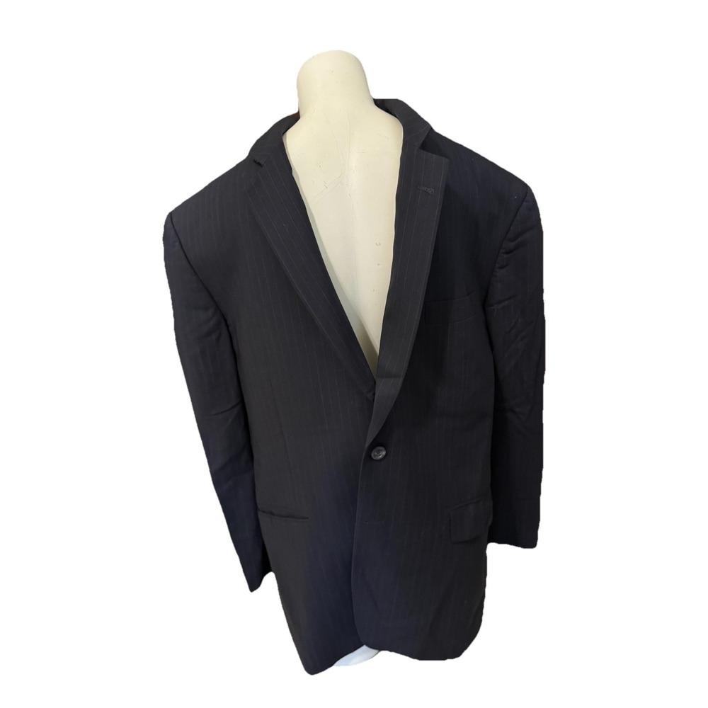 Men's Burberry London Navy Pinstripe Jacket 43 Reg Double Vent 100% Wool Notched